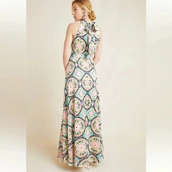 NWT new Anthropologie Serena halter maxi dress Nicole miller 10p 10 circle green - Picture 3 of 15